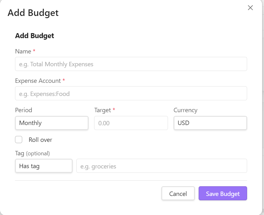 Add Budget Modal